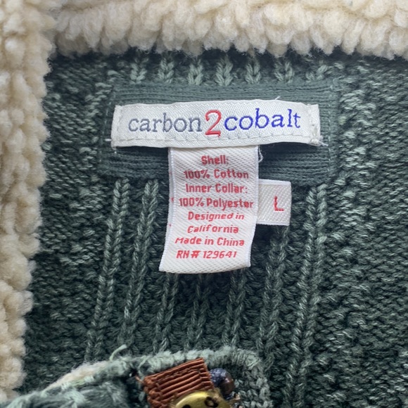 Zip Up Cable Sweater with Sherpa Collar ~ Carbon2Cobalt - Picture 2 of 2